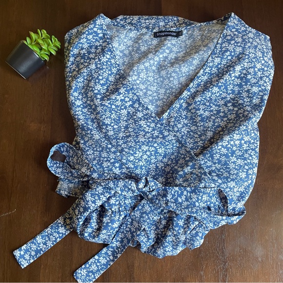 Blue & White Floral V-neck Short Sleeve Maxi Dress Plus Size 3XL - Picture 1 of 11